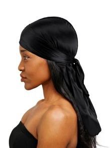 1pc Women Simple Solid Hat Silk Bonnet Satin Bonnet Hair Sleep Cap - Black - View 3