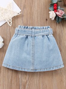 寶貝女孩傾斜口袋腰帶丹寧裙