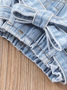 寶貝女孩傾斜口袋腰帶丹寧裙