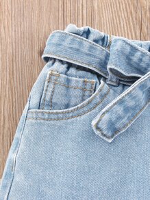 寶貝女孩傾斜口袋腰帶丹寧裙