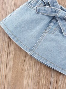 寶貝女孩傾斜口袋腰帶丹寧裙