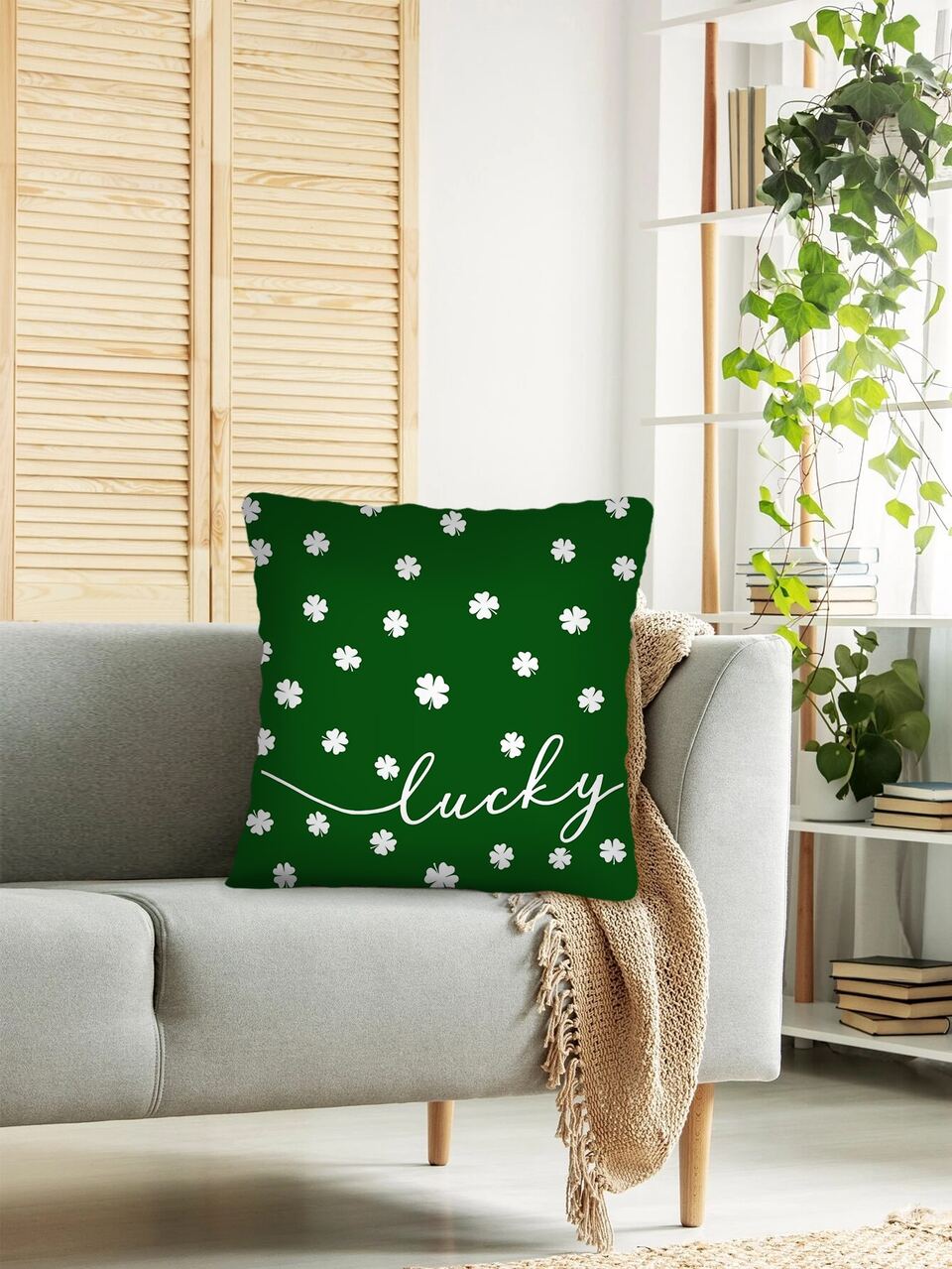 Lucky Clover & Letter Graphic Cushion Cover Without Filler