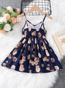 SHEIN 小女童印花吊帶洋裝 - 藏蓝色 - 查看 2