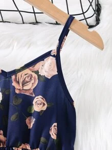 SHEIN 小女童印花吊帶洋裝 - 藏蓝色 - 查看 3