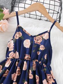 SHEIN 小女童印花吊帶洋裝 - 藏蓝色 - 查看 4