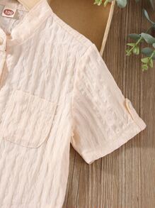 小男童假捲邊袖半排扣襯衫 - 杏色 - 查看 3