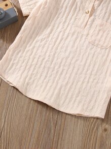 小男童假捲邊袖半排扣襯衫 - 杏色 - 查看 4