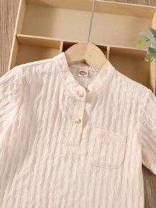 小男童假捲邊袖半排扣襯衫 - 杏色 - 查看 5
