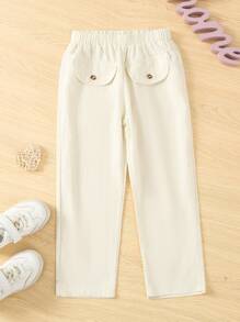 小男童素色假口袋長褲 - 米色 - 查看 1