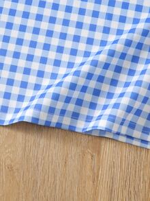 Đầm bé gái Tương phản ren Kẻ sọc Dễ thương - Xanh và trắng - Xem 4