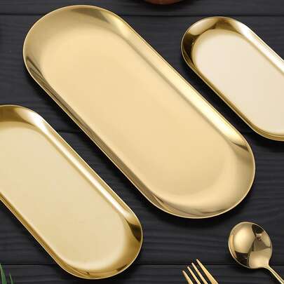 1 pieza Plato ovalado de acero inoxidable, plato de cena de forma ovalada minimalista para la cocina, regalo de Navidad