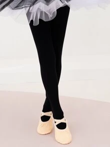 Toddler Girls Simple Solid Tights - Black - View 2