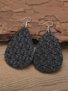 Woven Detail Water Drop Earrings - Black - View 1