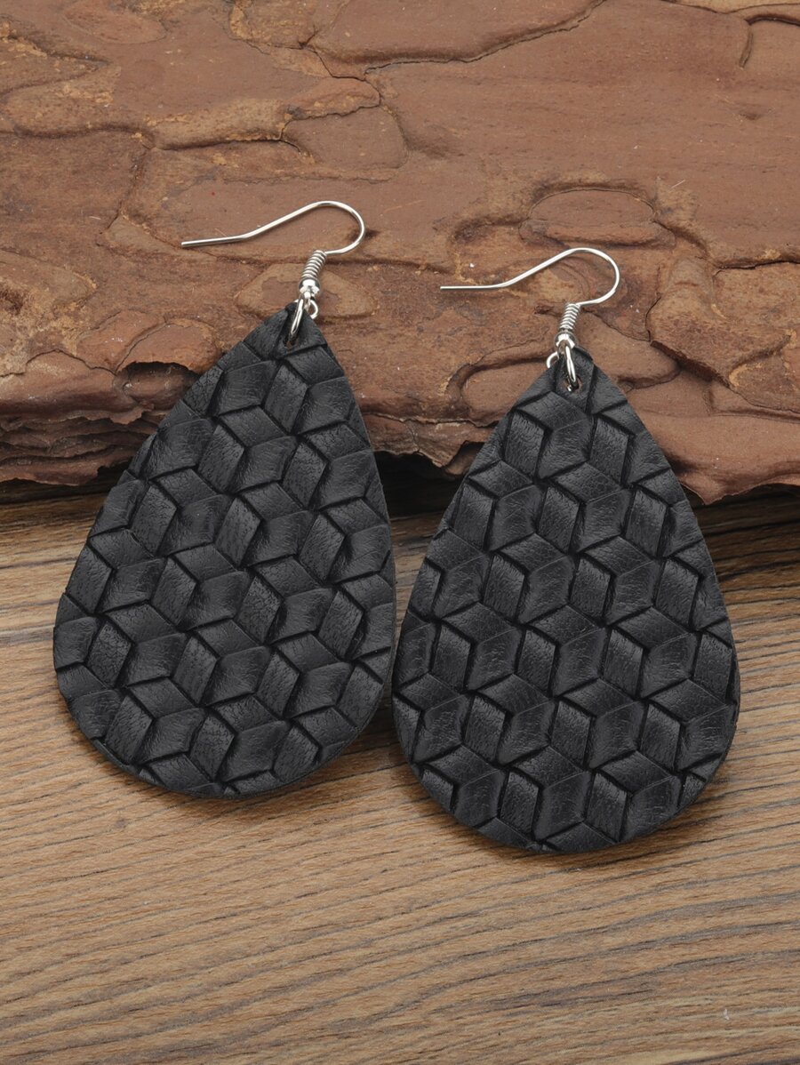 Woven Detail Water Drop Earrings - Black - View 1
