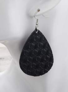 Woven Detail Water Drop Earrings - Black - View 2