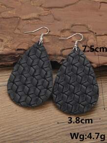 Woven Detail Water Drop Earrings - Black - View 3