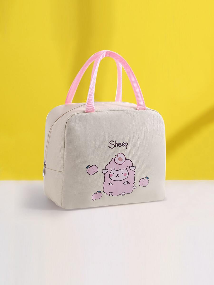 Cartoon Sheep Print Lunch Bag - Beige - View 1