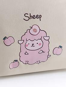 Cartoon Sheep Print Lunch Bag - Beige - View 2