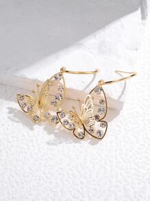 14K鍍金方晶鋯石裝飾蝴蝶耳墜 - 金黃色 - 查看 1