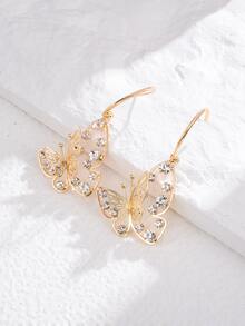 14K鍍金方晶鋯石裝飾蝴蝶耳墜 - 金黃色 - 查看 4