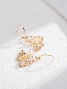 14K鍍金方晶鋯石裝飾蝴蝶耳墜 - 金黃色 - 查看 5