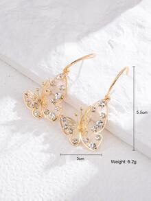 14K鍍金方晶鋯石裝飾蝴蝶耳墜 - 金黃色 - 查看 6