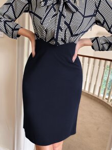 SHEIN Clasi 波卡圓點和幾何拼塊領結連衣裙 - 彩色 - 查看 5