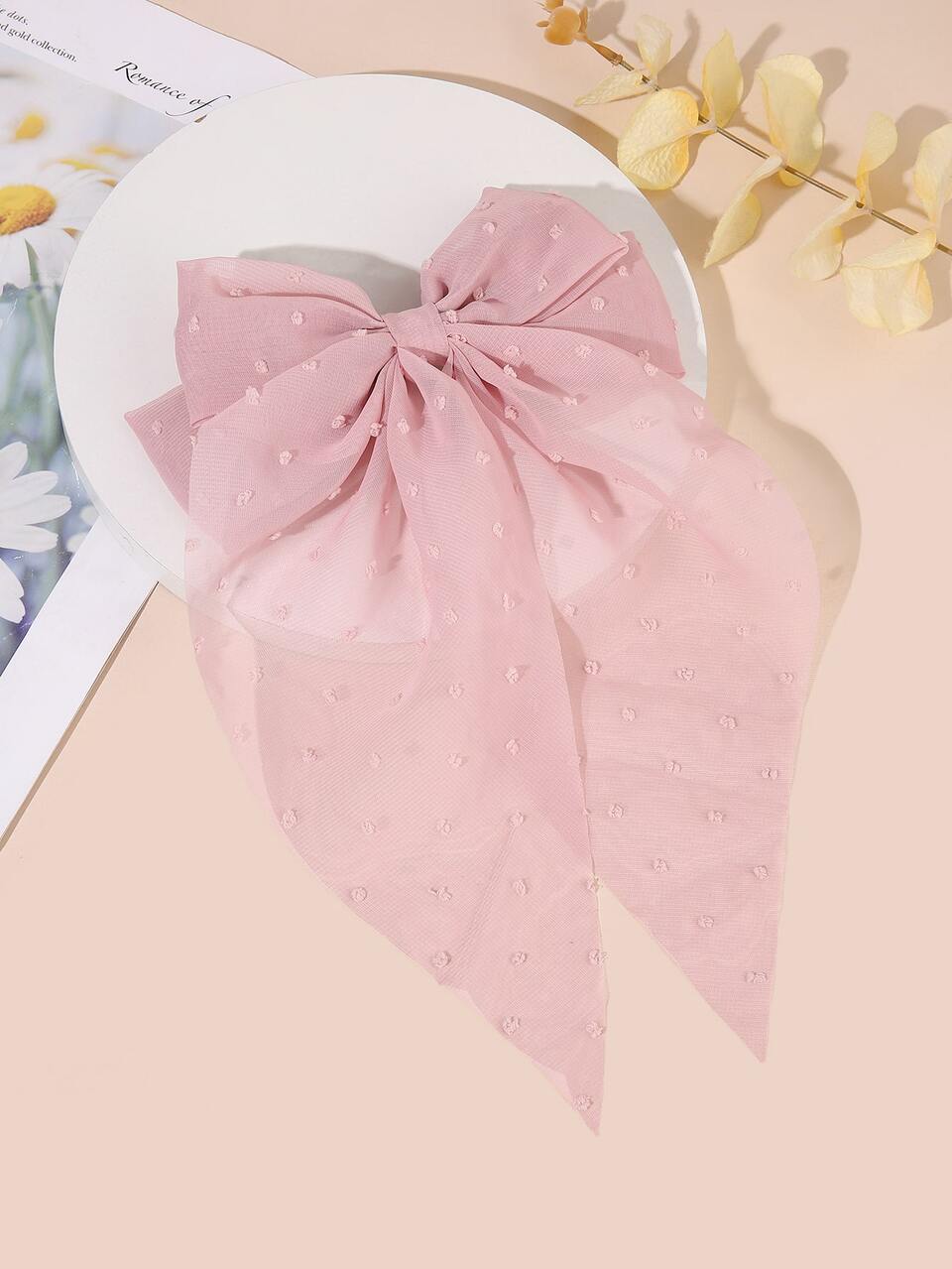 Swiss Dot Bow Decor French Clip Cute Valentine's Day Valentines Hair Clips Hair Claws Hair Slide Hair Barrettes, School Stuff, Elegant, College, Bows, Classy, Winter Outfit Women, Hair Accessories, Hairpin,Summer,Holiday,Travel, Head Accessories,Festival,Party