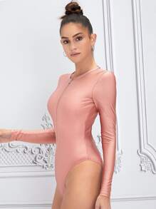 Zipper Front One Piece Swimsuit - Pink - View 5