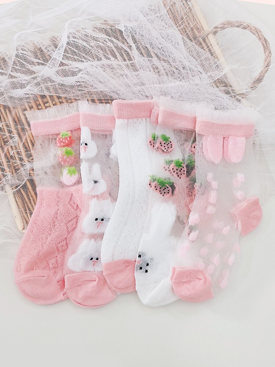 5pairs Toddler Girls Cartoon Graphic Socks