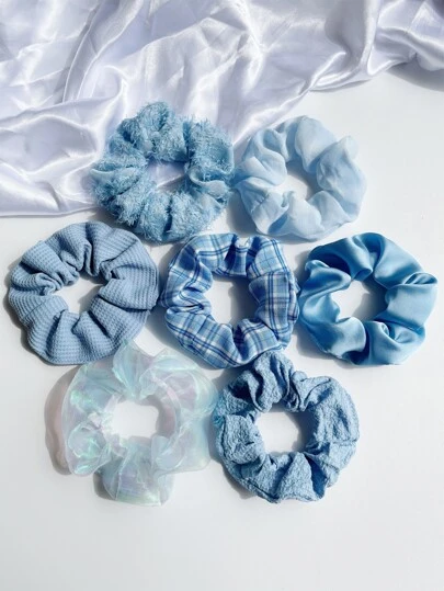 7条格子印花发圈，休闲校园风，发圈，发绳，发饰，马尾辫发饰，弹力发带