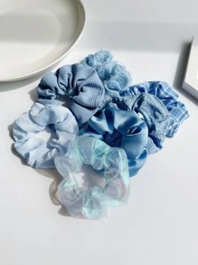 7pcs Plaid Print Scrunchie Casual,School Scrunchies Hair Ties Scrunchy Hair Ties ,Hair Accessories Ponytail Head Accessories Elastic Band - Blue - View 2