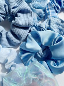 7pcs Plaid Print Scrunchie Casual,School Scrunchies Hair Ties Scrunchy Hair Ties ,Hair Accessories Ponytail Head Accessories Elastic Band - Blue - View 5