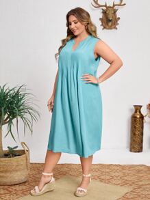 EMERY ROSE 大碼缺口V領百褶連衣裙