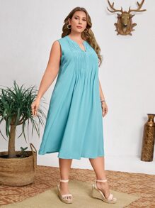 EMERY ROSE 大碼缺口V領百褶連衣裙