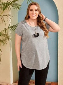 SHEIN 大碼弧形下擺上衣 - 灰色 - 查看 3