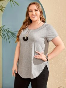 SHEIN 大碼弧形下擺上衣 - 灰色 - 查看 1