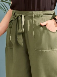 EMERY ROSE Pantalones capri con cinturón - Verde militar - Ver 5