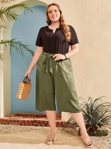 EMERY ROSE Pantalones capri con cinturón - Verde militar - Ver 6