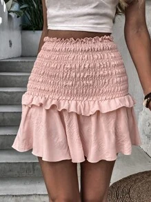 Váy nữ Viên lá sen phân lớp Dải chun Quần paper-bag màu trơn Boho - Màu Hồng baby - Xem 1