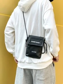 Men Letter Graphic Flap Square Bag - Black - View 1