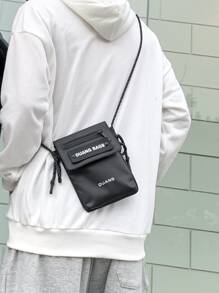 Men Letter Graphic Flap Square Bag - Black - View 5