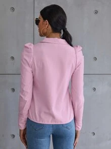 SHEIN Privé Vertical Striped Puff Sleeve Shirt - Pink - View 2