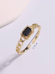 方晶鋯石裝飾開口戒指 - 金黃色 - 查看 3