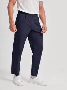 Manfinity RebelGame Men Solid Fold Pleated Trousers - Navy Blue - View 4
