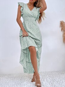 Breezaya 滿版印花荷葉邊腰部打褶連衣裙 - 薄荷綠 - 查看 5