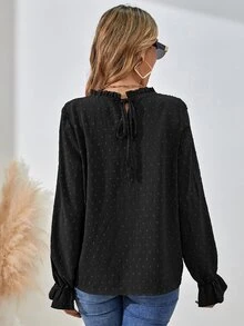SHEIN LUNE Women Blouses Tie Back Shirred Plain Boho - Hitam - View 2