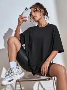 SHEIN Unity Áo thun họa tiết chữ thả vai Áo thun họa tiết cho nữ - màu đen - Xem 6