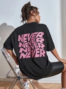 SHEIN Unity Áo thun họa tiết chữ thả vai Áo thun họa tiết cho nữ - màu đen - Xem 5