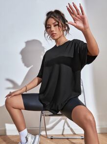 SHEIN Unity Áo thun họa tiết chữ thả vai Áo thun họa tiết cho nữ - màu đen - Xem 2